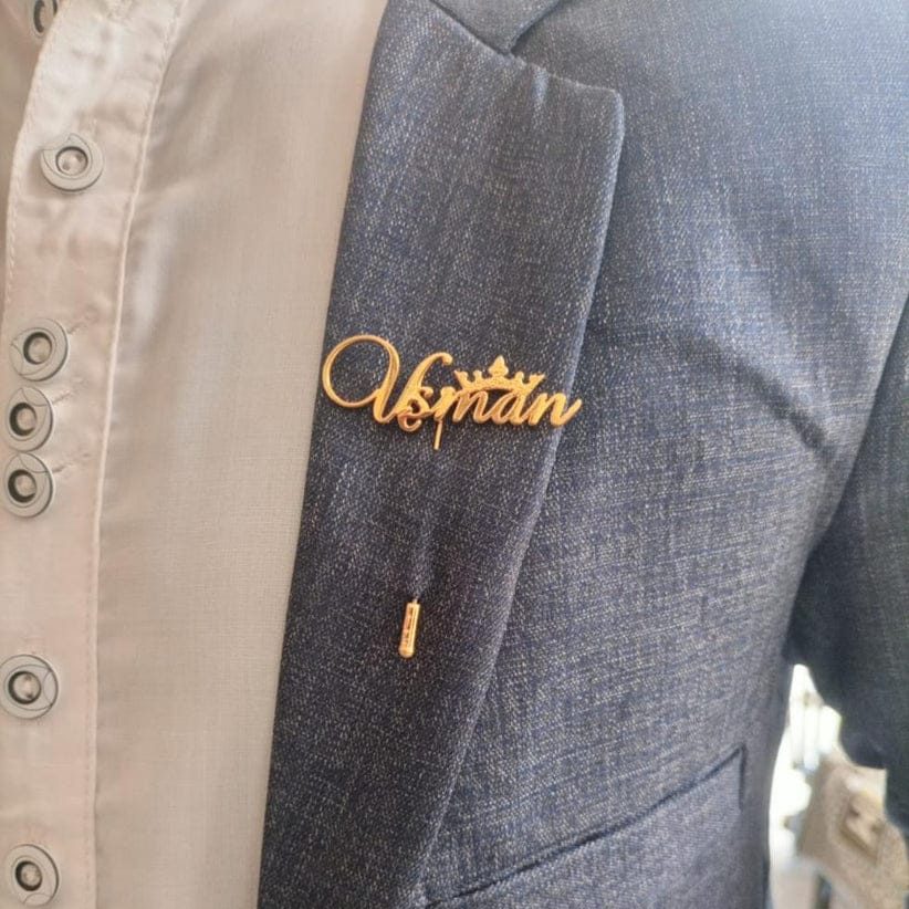 Crown Cursive Custom Name Lapel Pin