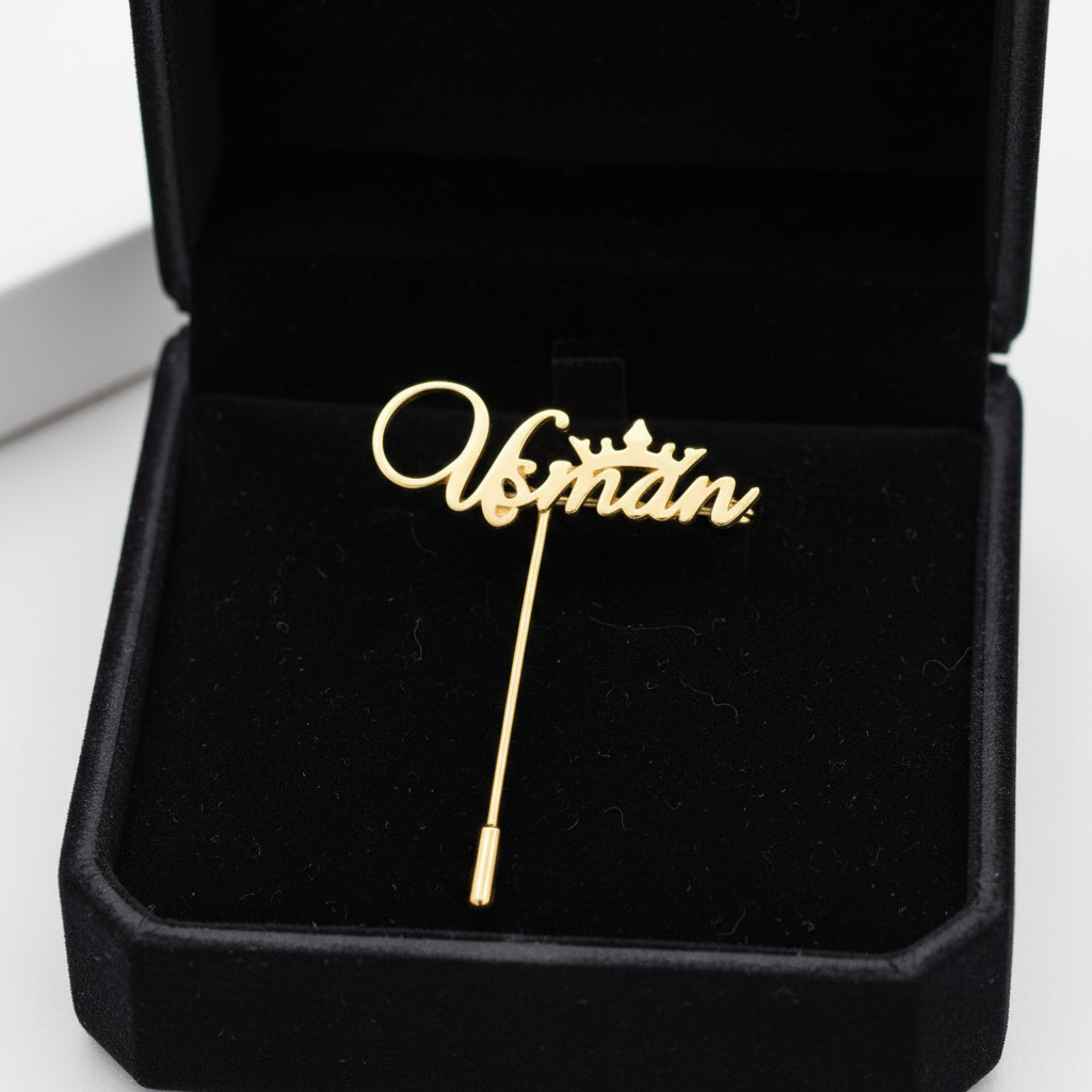 Crown Cursive Custom Name Lapel Pin