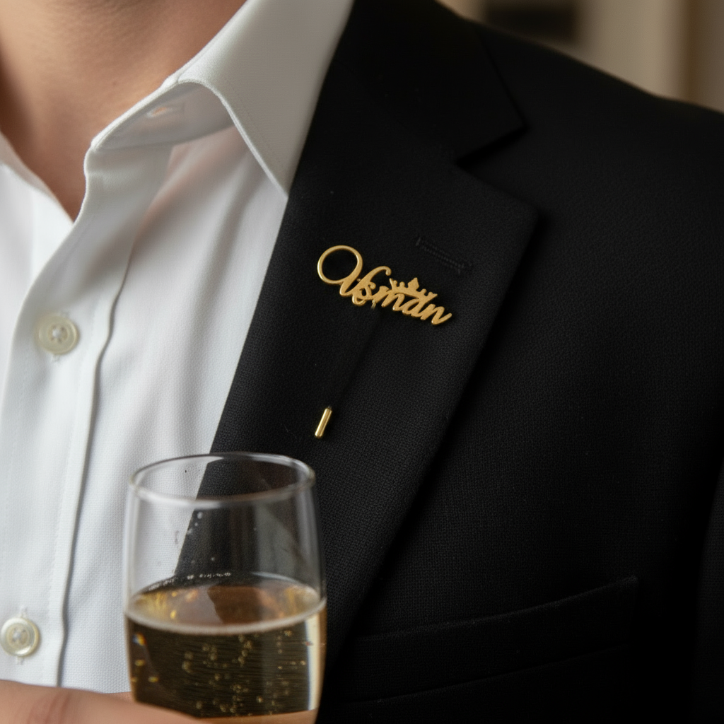 Crown Cursive Custom Name Lapel Pin