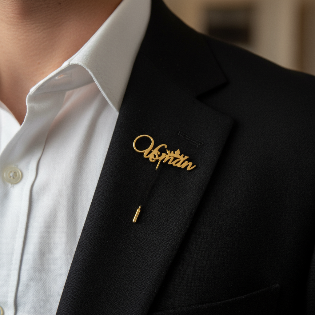 Crown Cursive Custom Name Lapel Pin
