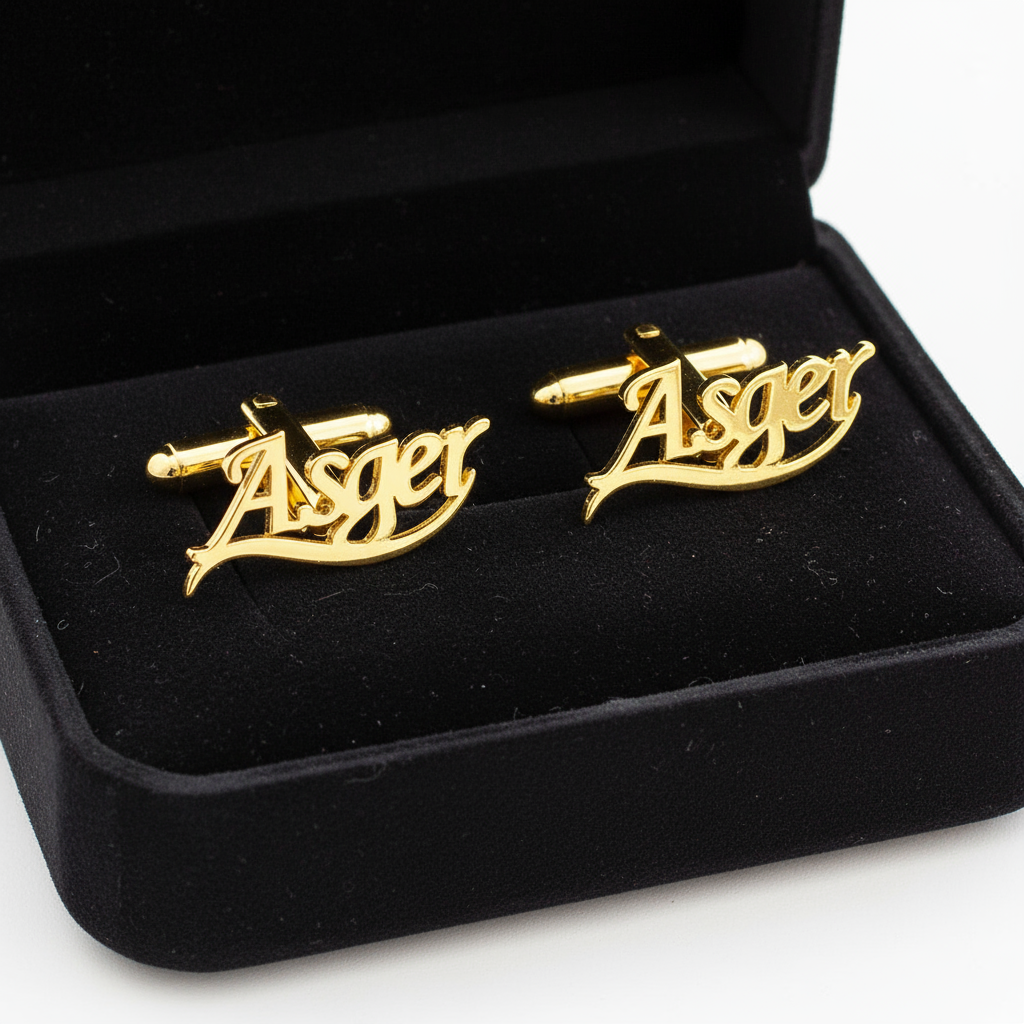 Swish Motif Mono Custom Name Cufflinks