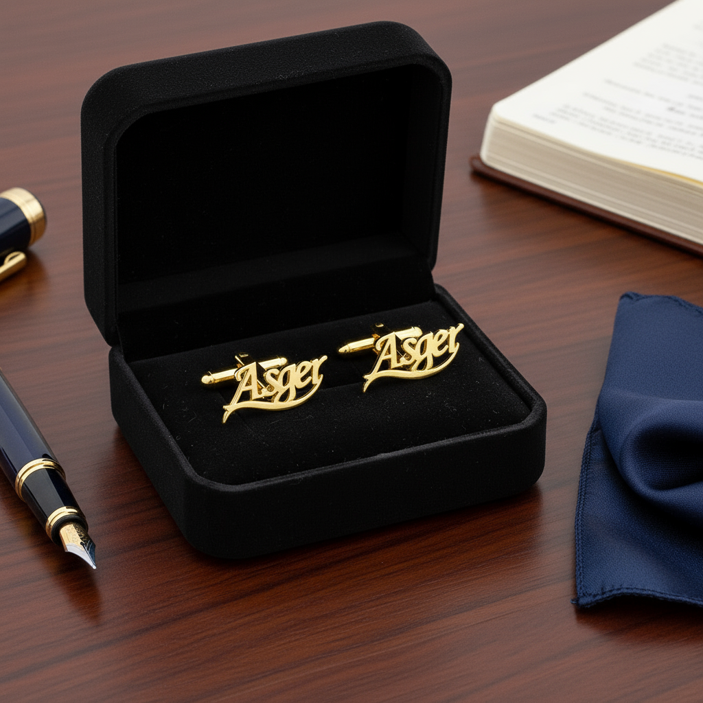 Swish Motif Mono Custom Name Cufflinks