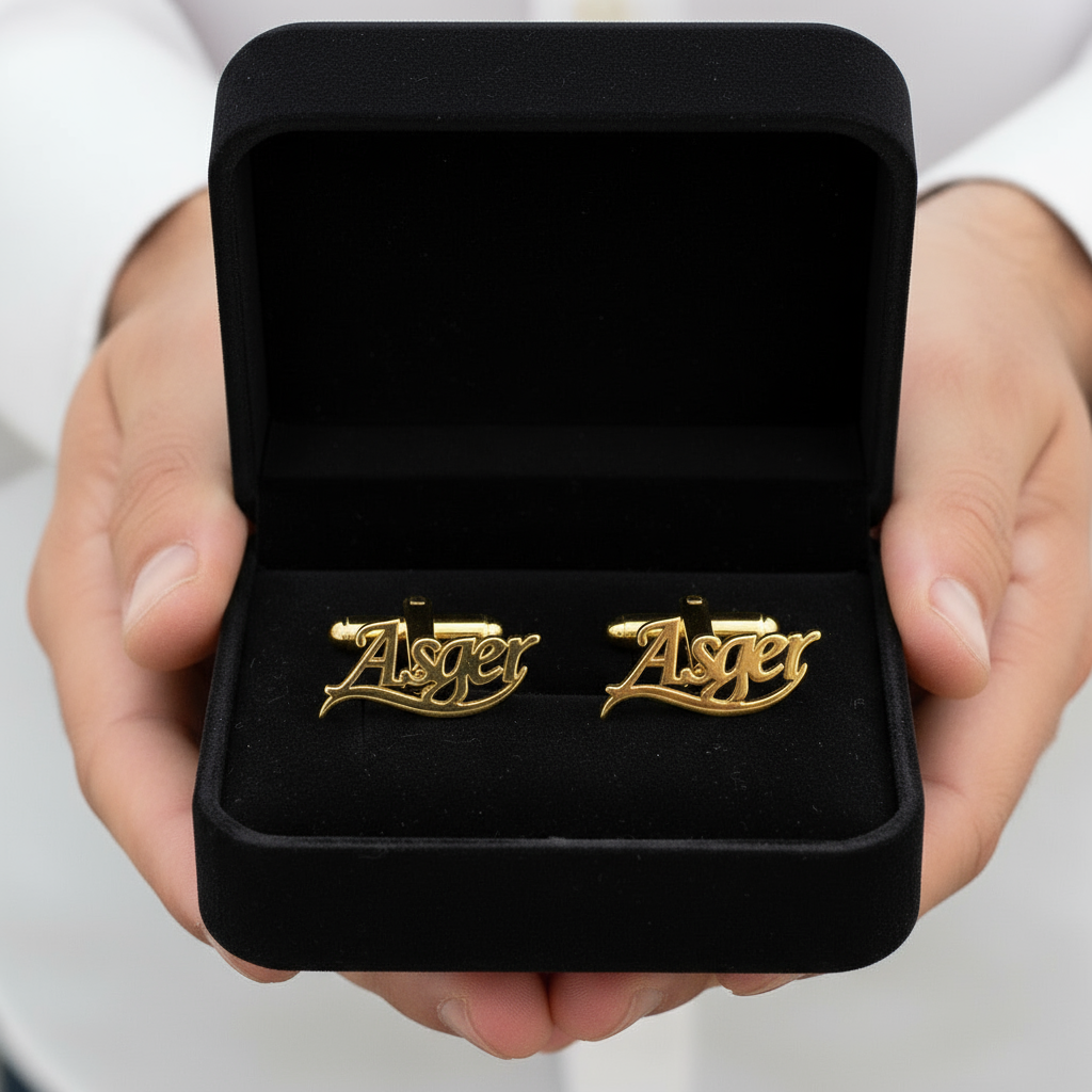 Swish Motif Mono Custom Name Cufflinks