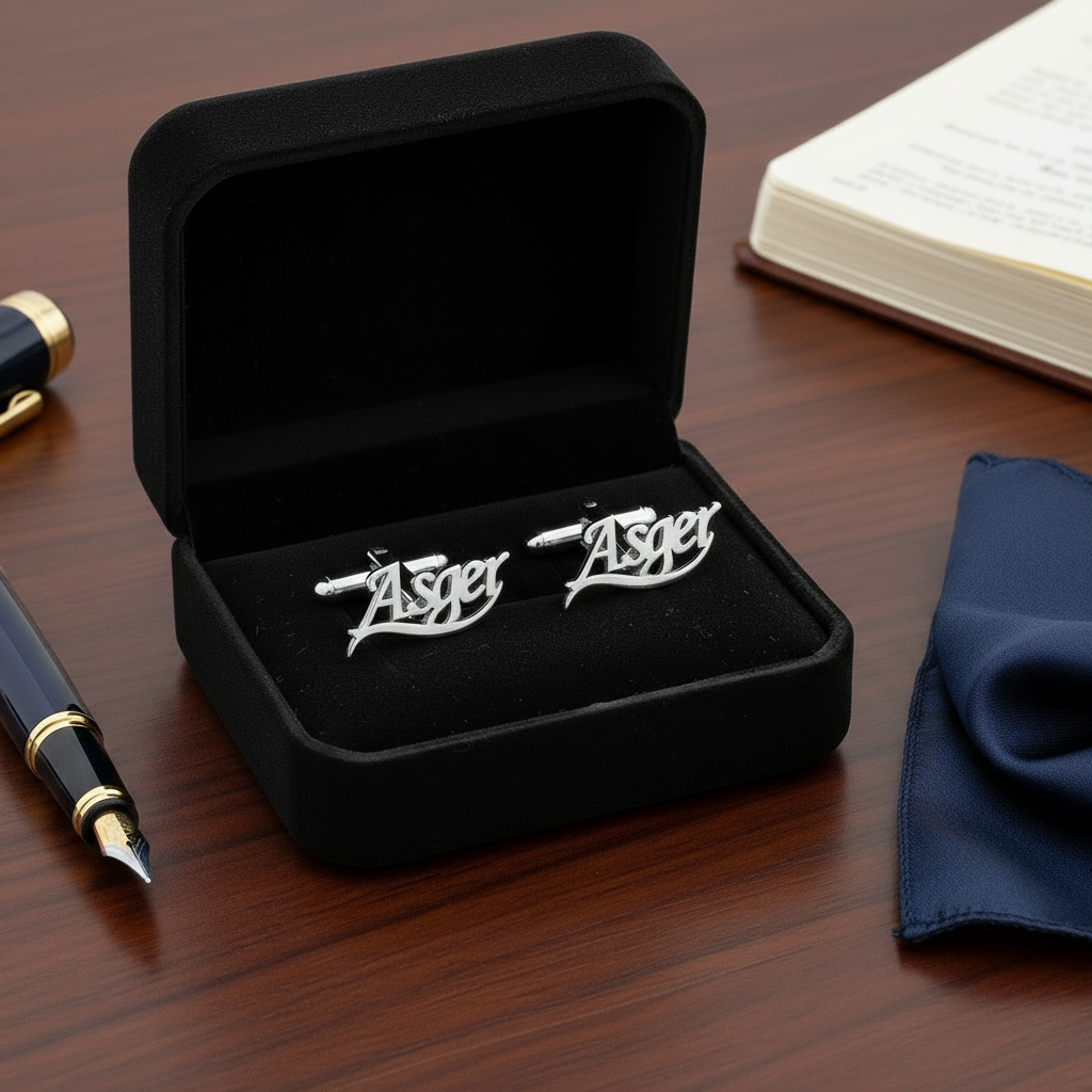 Swish Motif Mono Custom Name Cufflinks