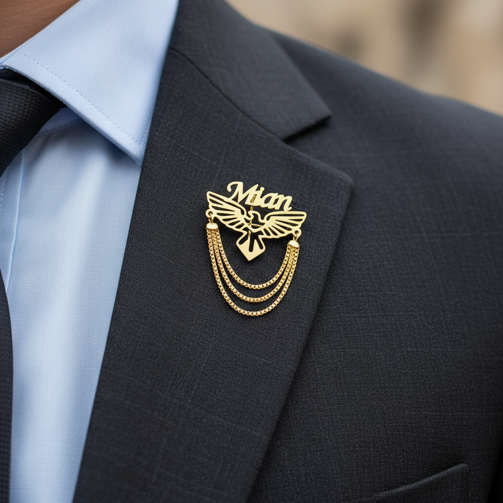 Eagle Emblem Custom Name Brooch with Chain