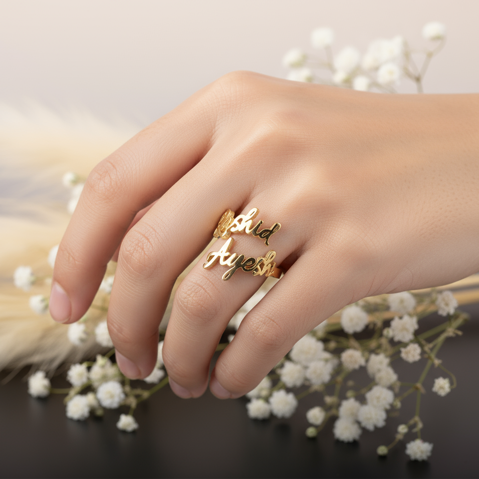 Cursive Adore Custom Couple Name Ring