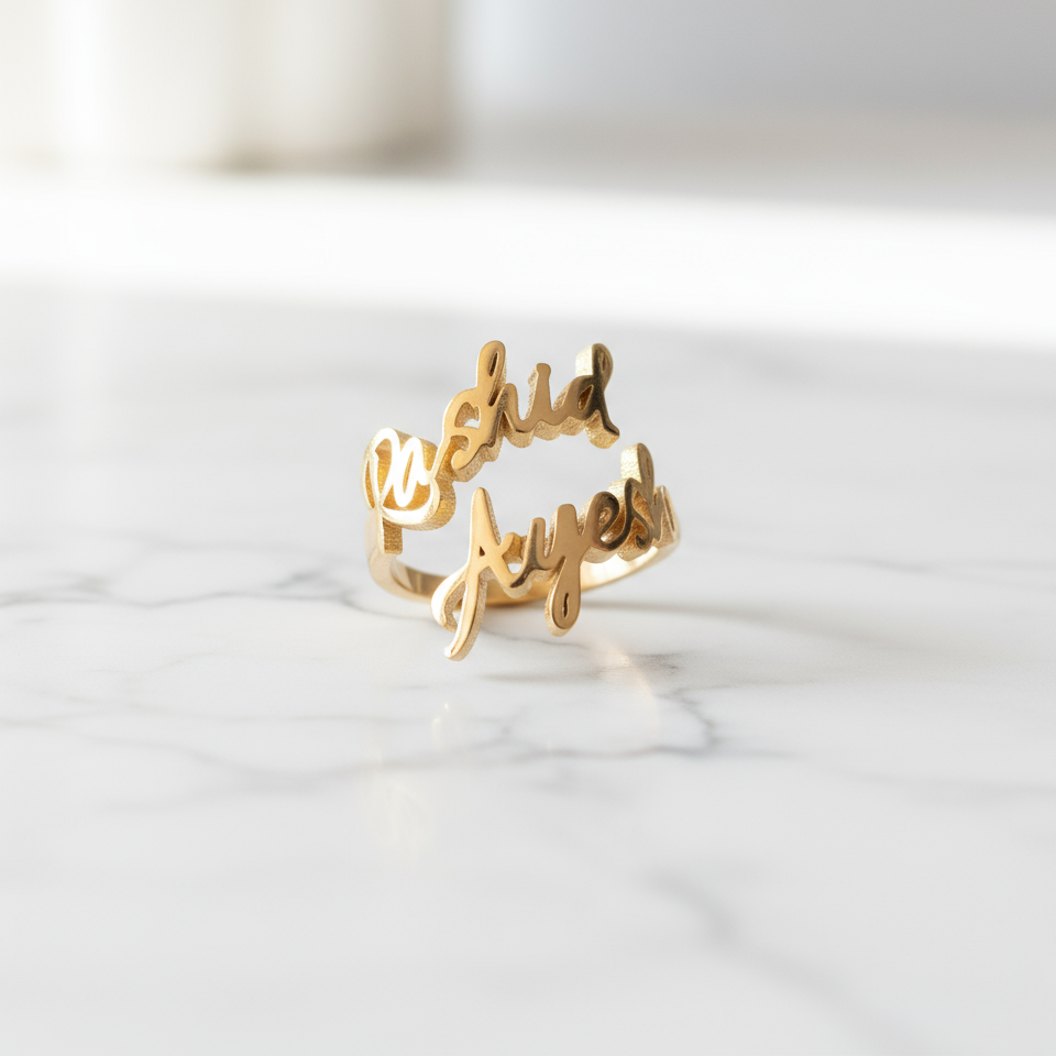 Cursive Adore Custom Couple Name Ring