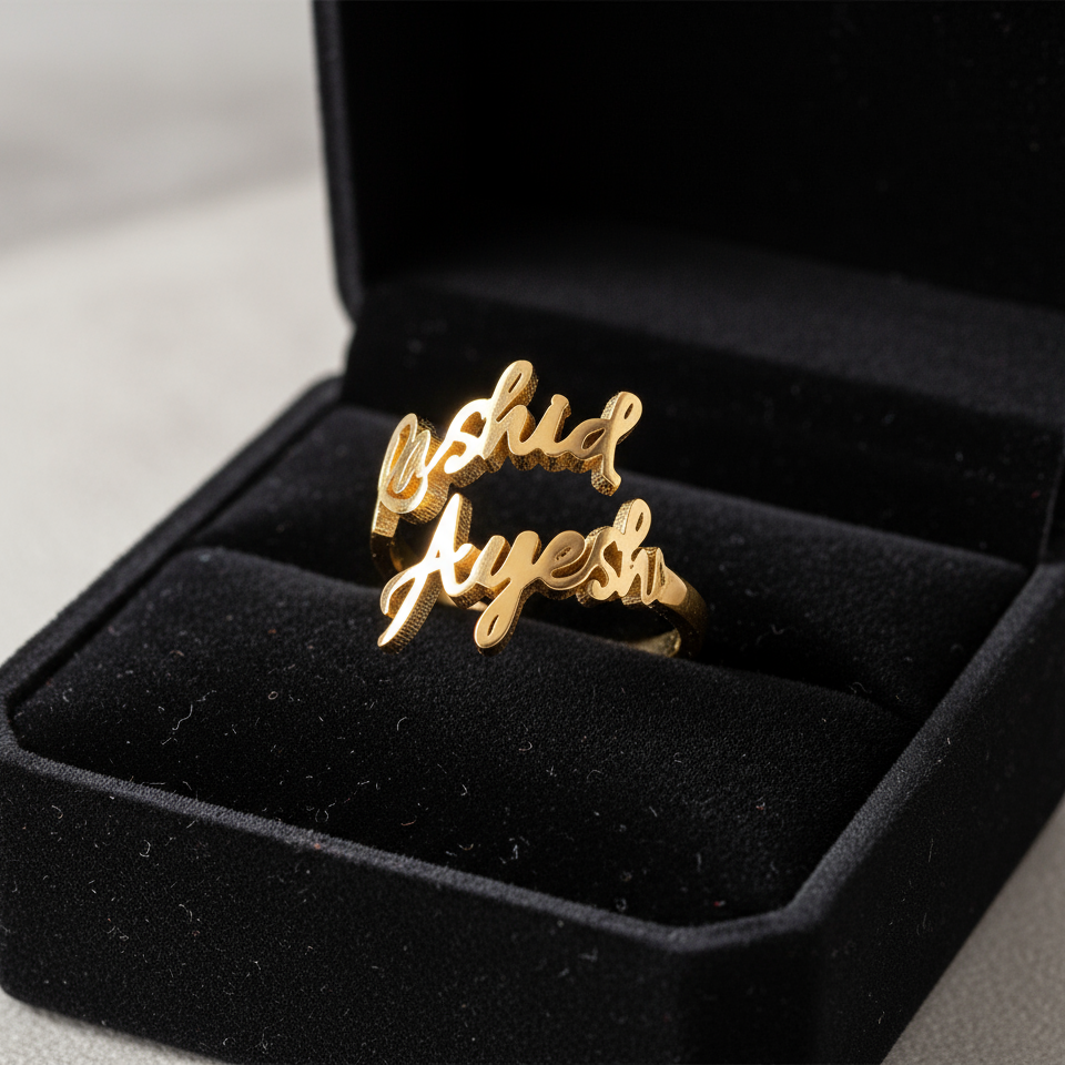 Cursive Adore Custom Couple Name Ring