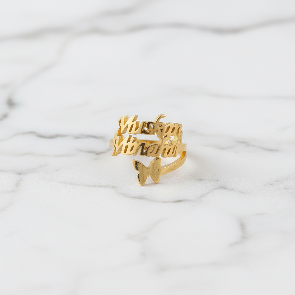Butterfly Custom Couple Name Ring