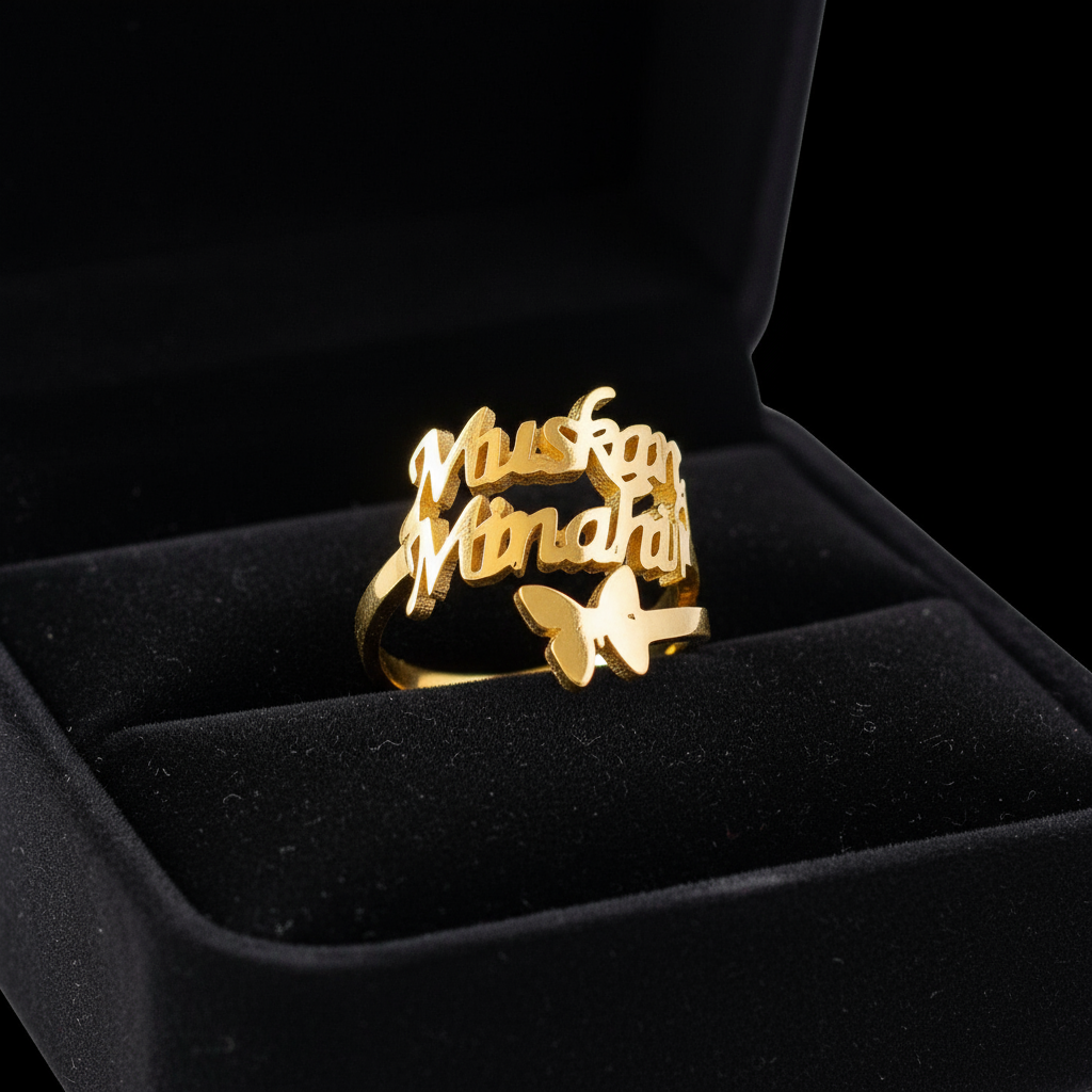 Butterfly Custom Couple Name Ring