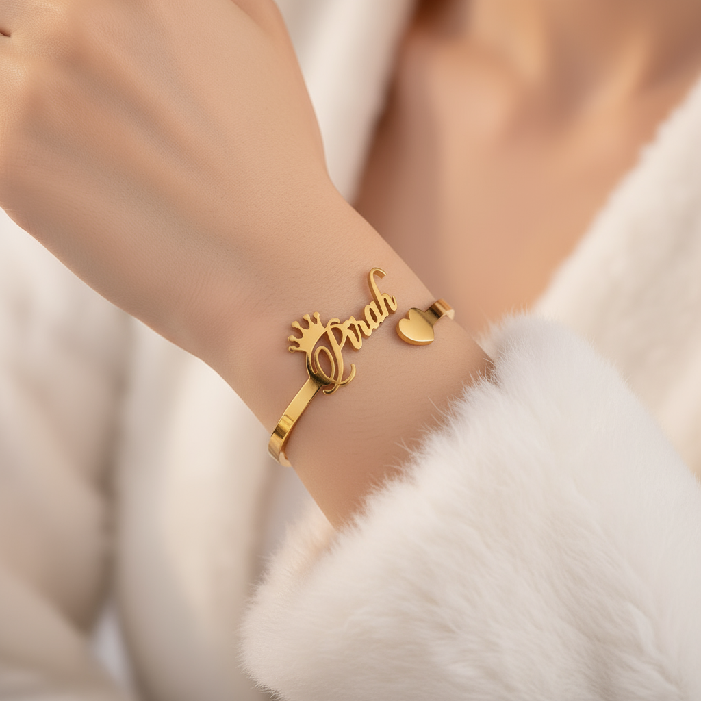 Candle Crown Script Custom Name Bangle