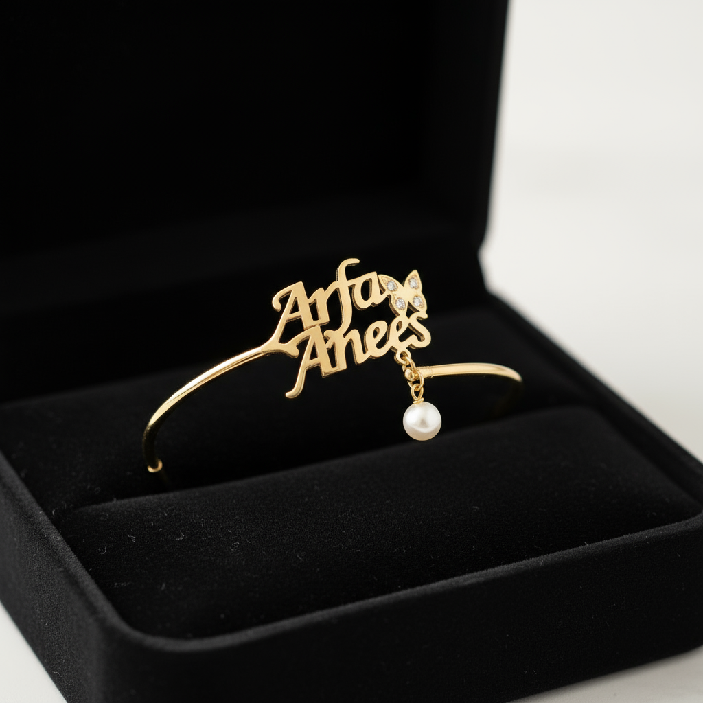 Pearl Mono Script Custom Name Bangle