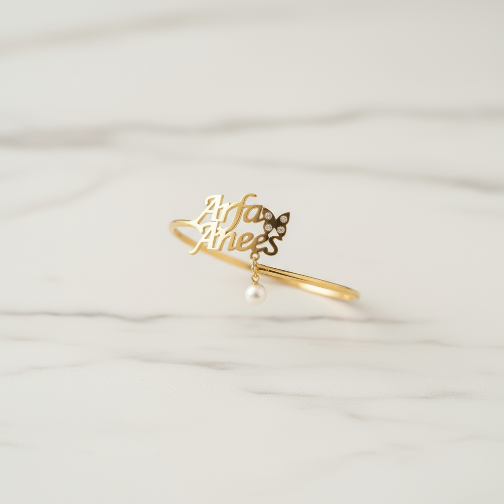 Pearl Mono Script Custom Name Bangle