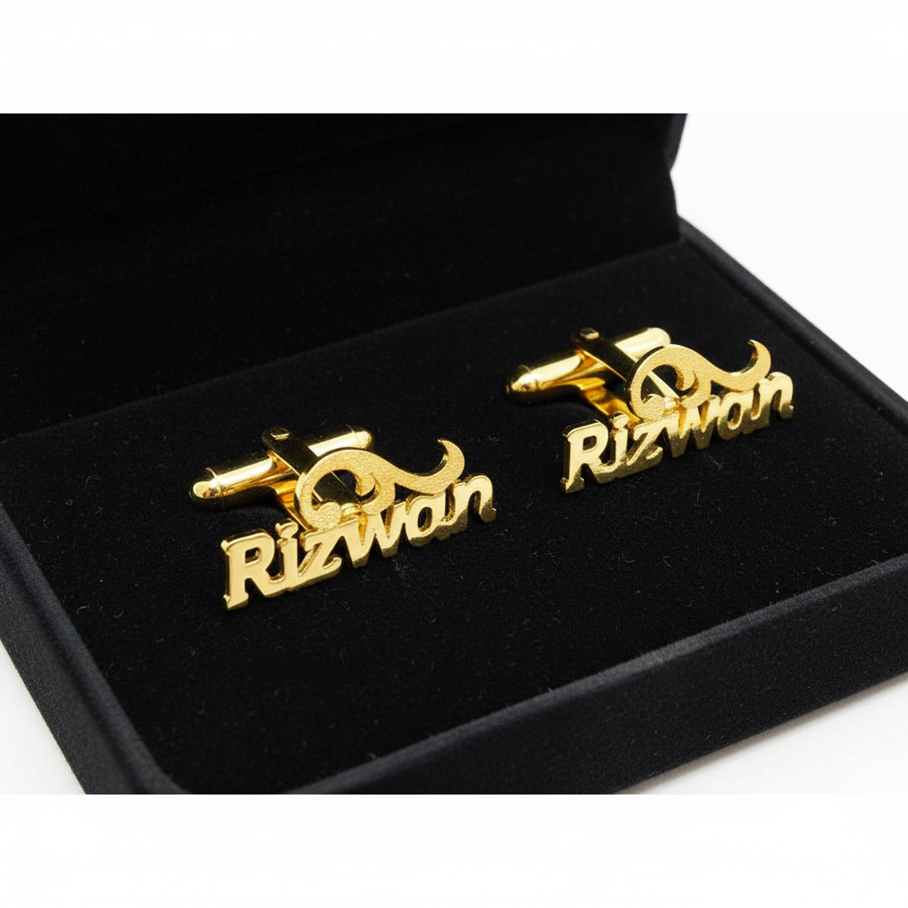 Glitter Motif Cursive Name Cufflinks