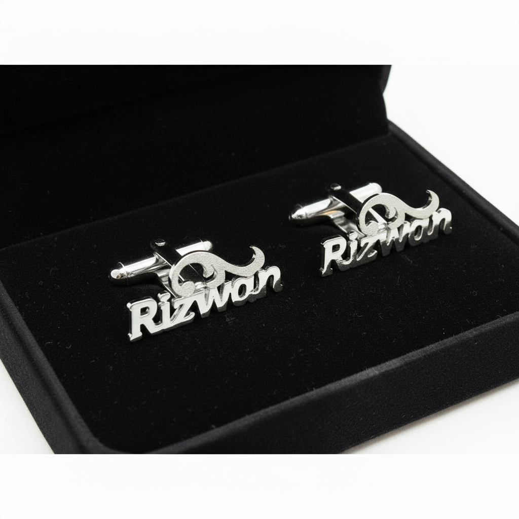 Glitter Motif Cursive Name Cufflinks