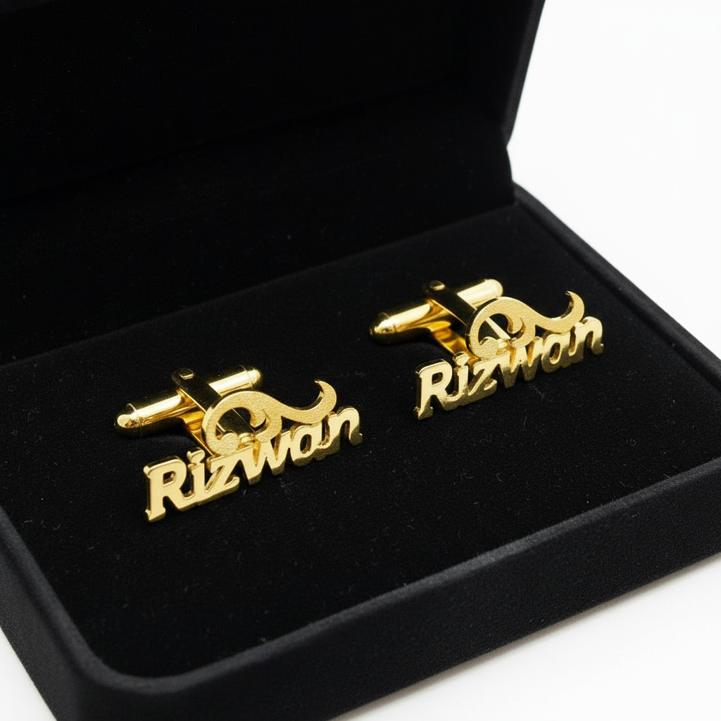 Glitter Motif Cursive Name Cufflinks