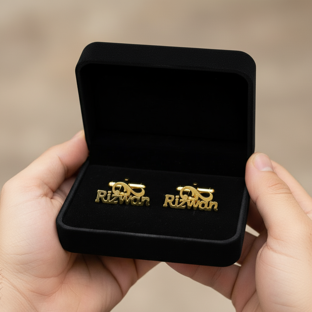 Glitter Motif Cursive Name Cufflinks