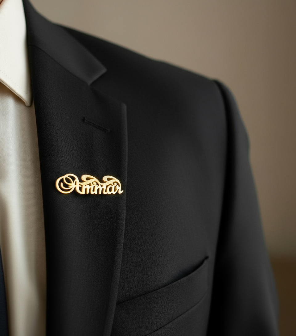 Script Motif Custom Name Lapel Pin
