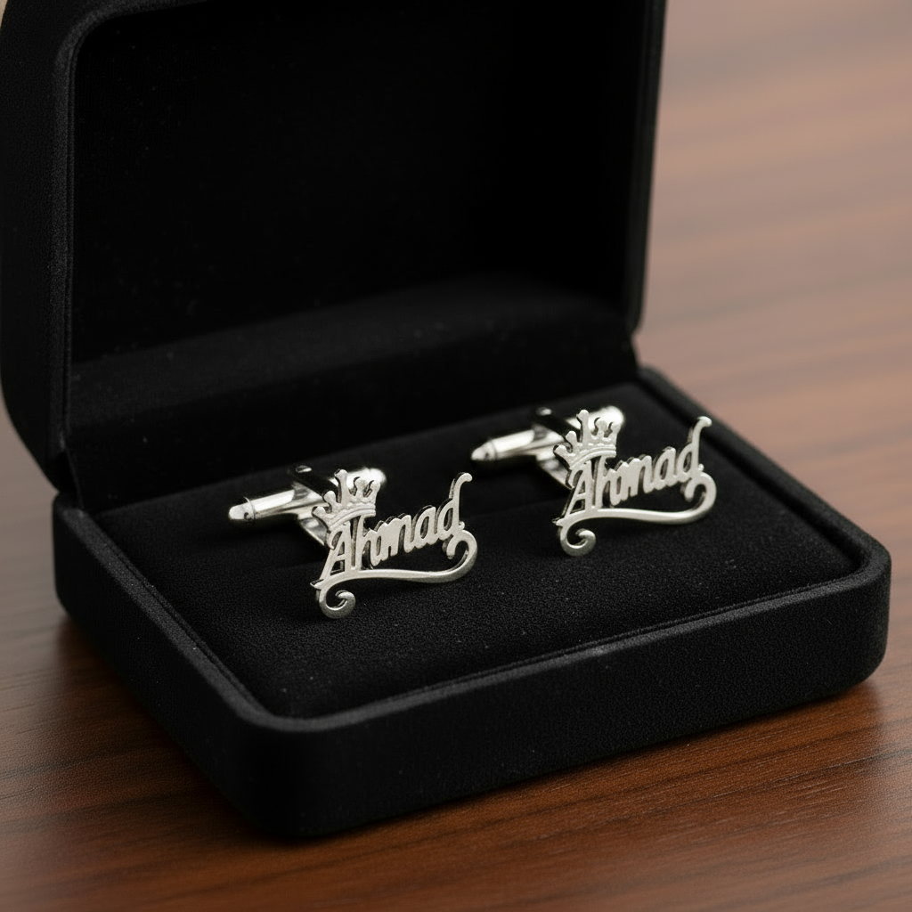 Crown Motif Monotype Name Cufflinks