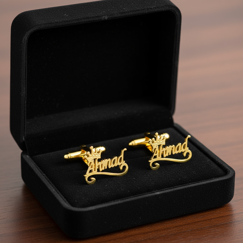 Crown Motif Monotype Name Cufflinks