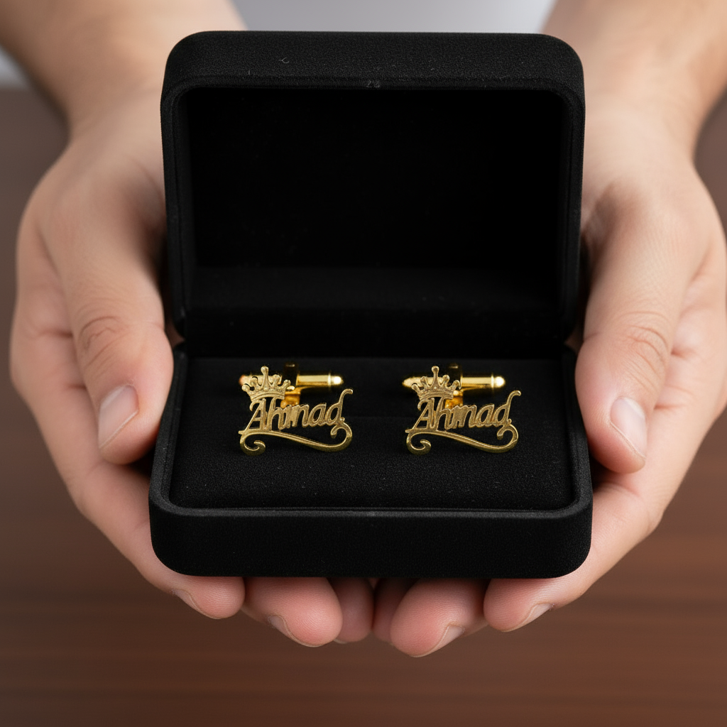 Crown Motif Monotype Name Cufflinks