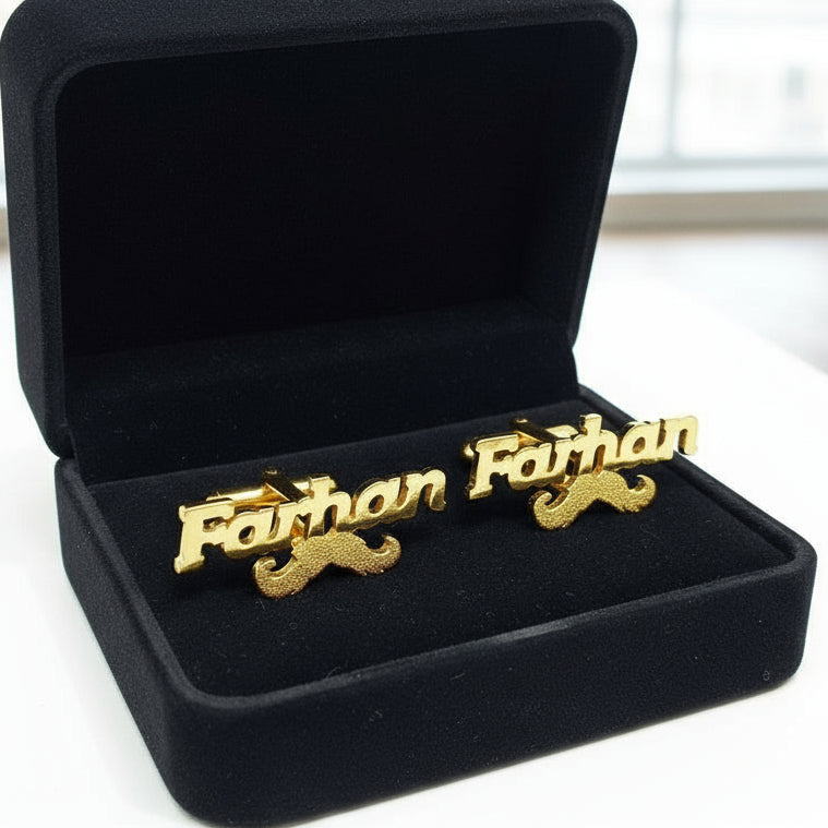 Bold Font Mustache Custom Name Cufflinks