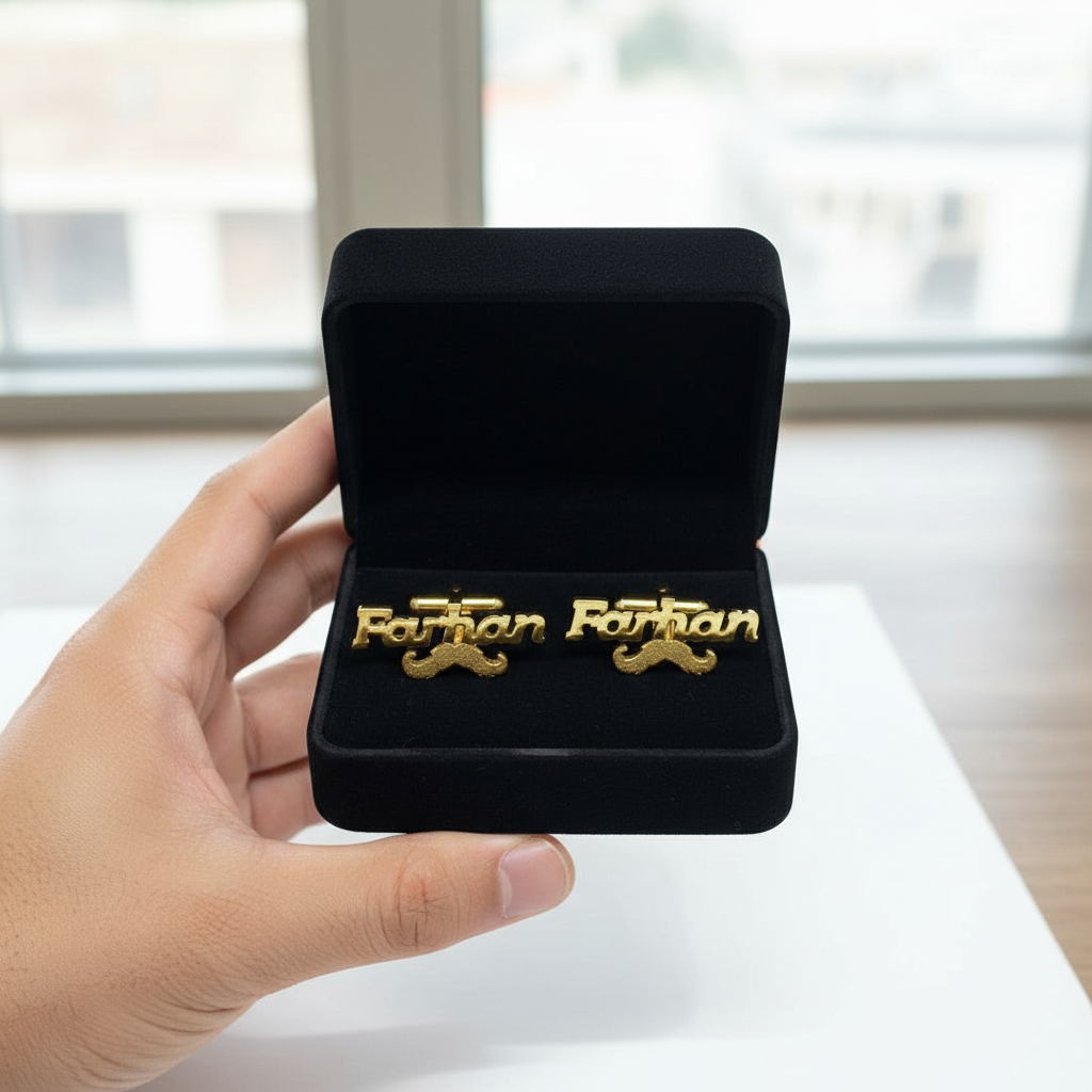Bold Font Mustache Custom Name Cufflinks