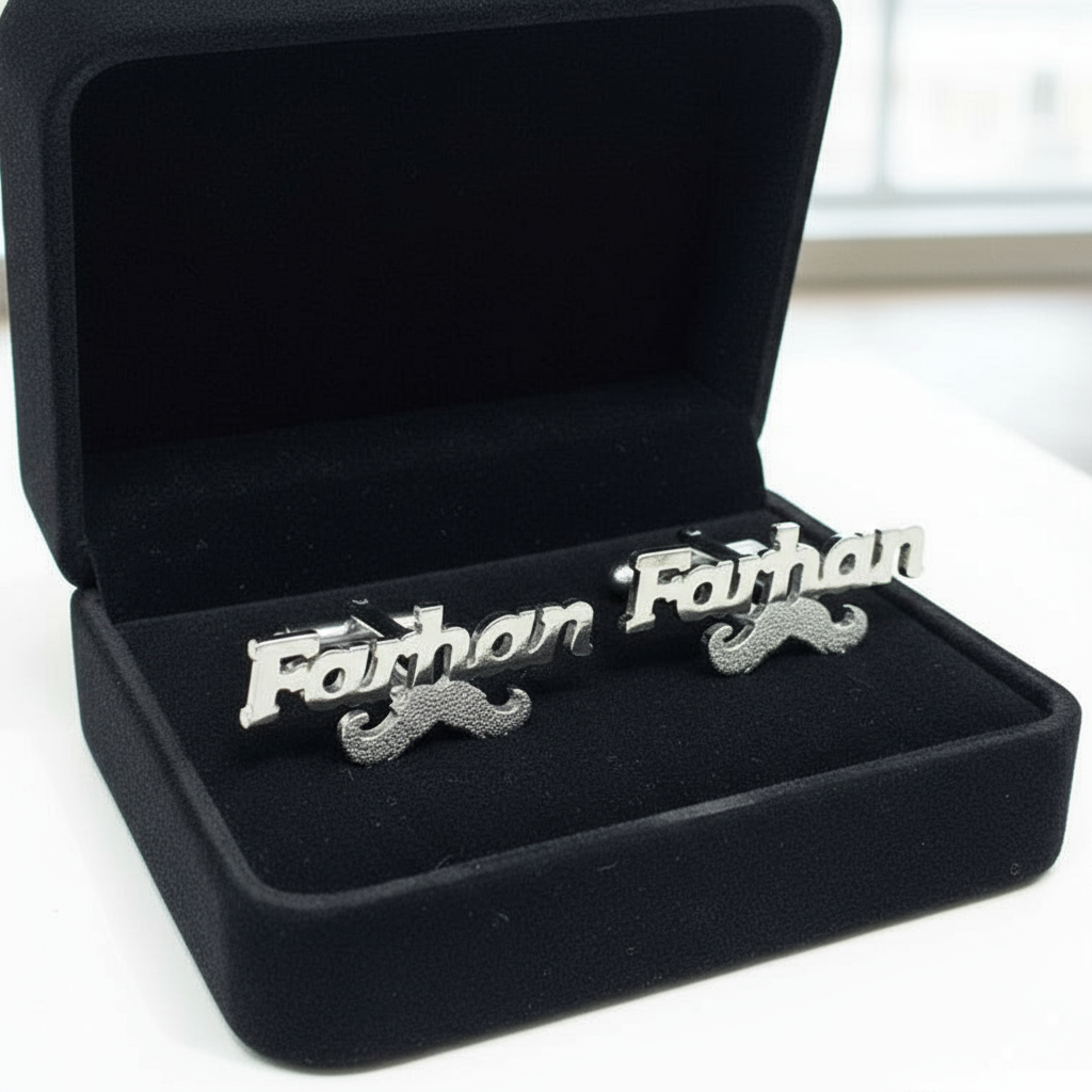 Bold Font Mustache Custom Name Cufflinks