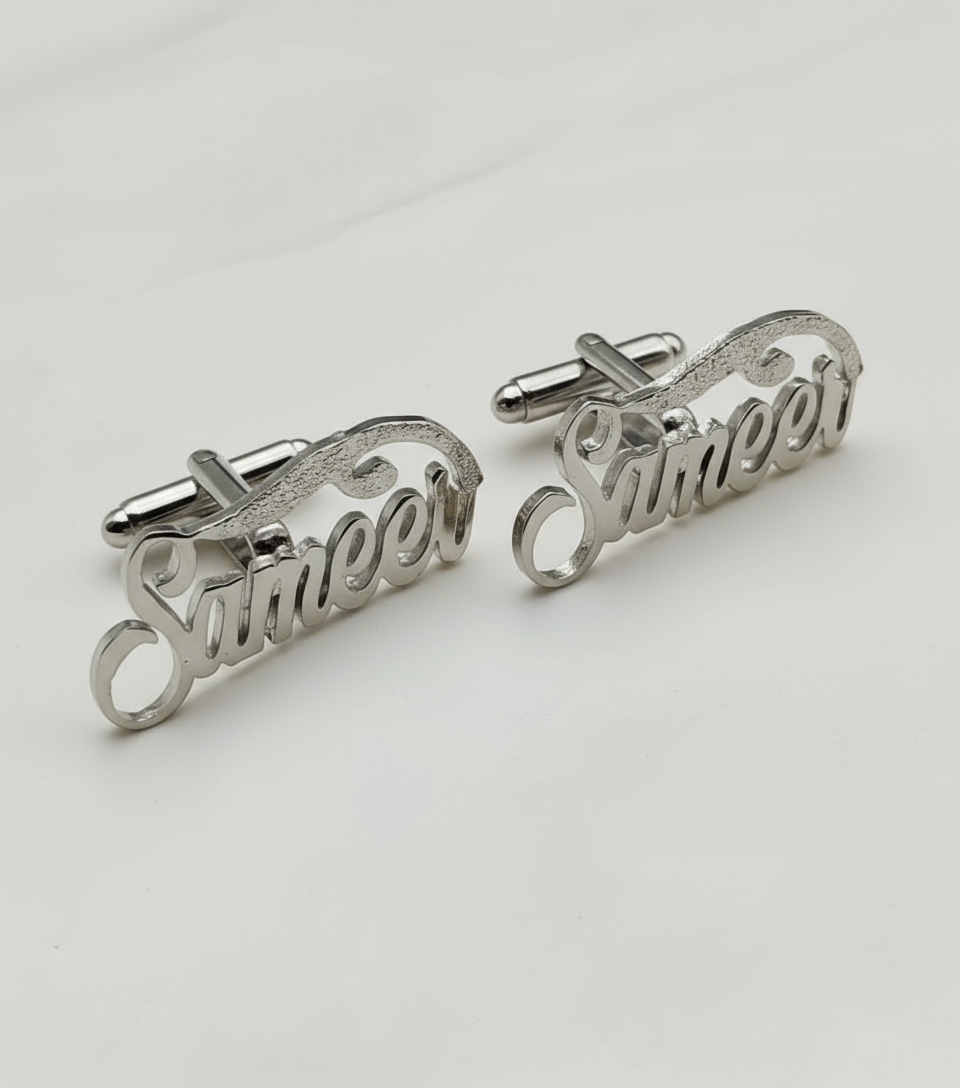 Glitter Swish Cursive Name Cufflinks