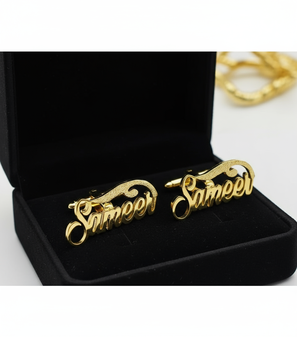 Glitter Swish Cursive Name Cufflinks