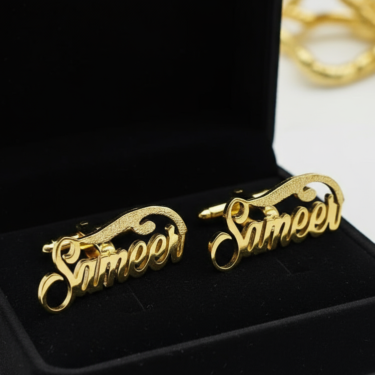 Glitter Swish Cursive Name Cufflinks