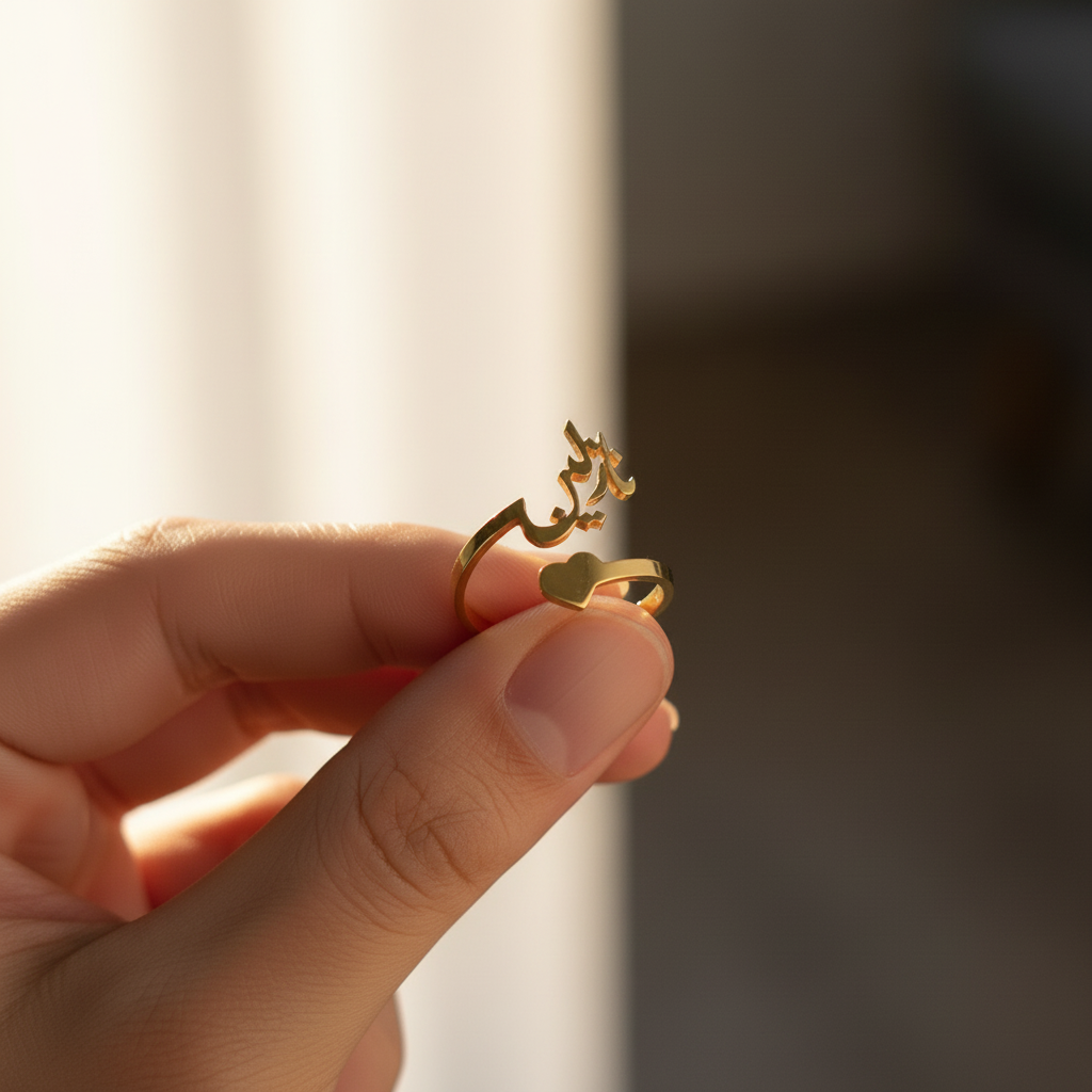 Urdu Nastaliq Script Custom name Heart Ring