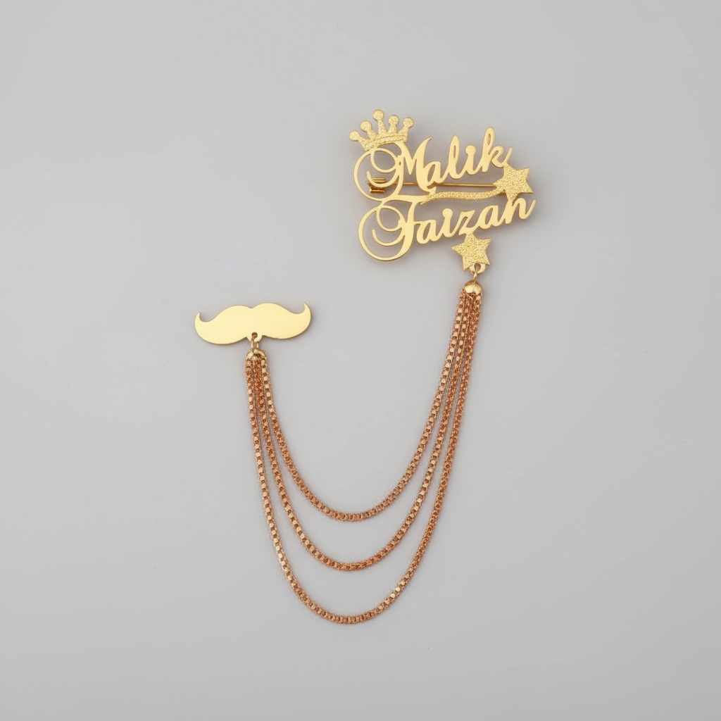 Mustache Chain Custom Name Lapel Pin