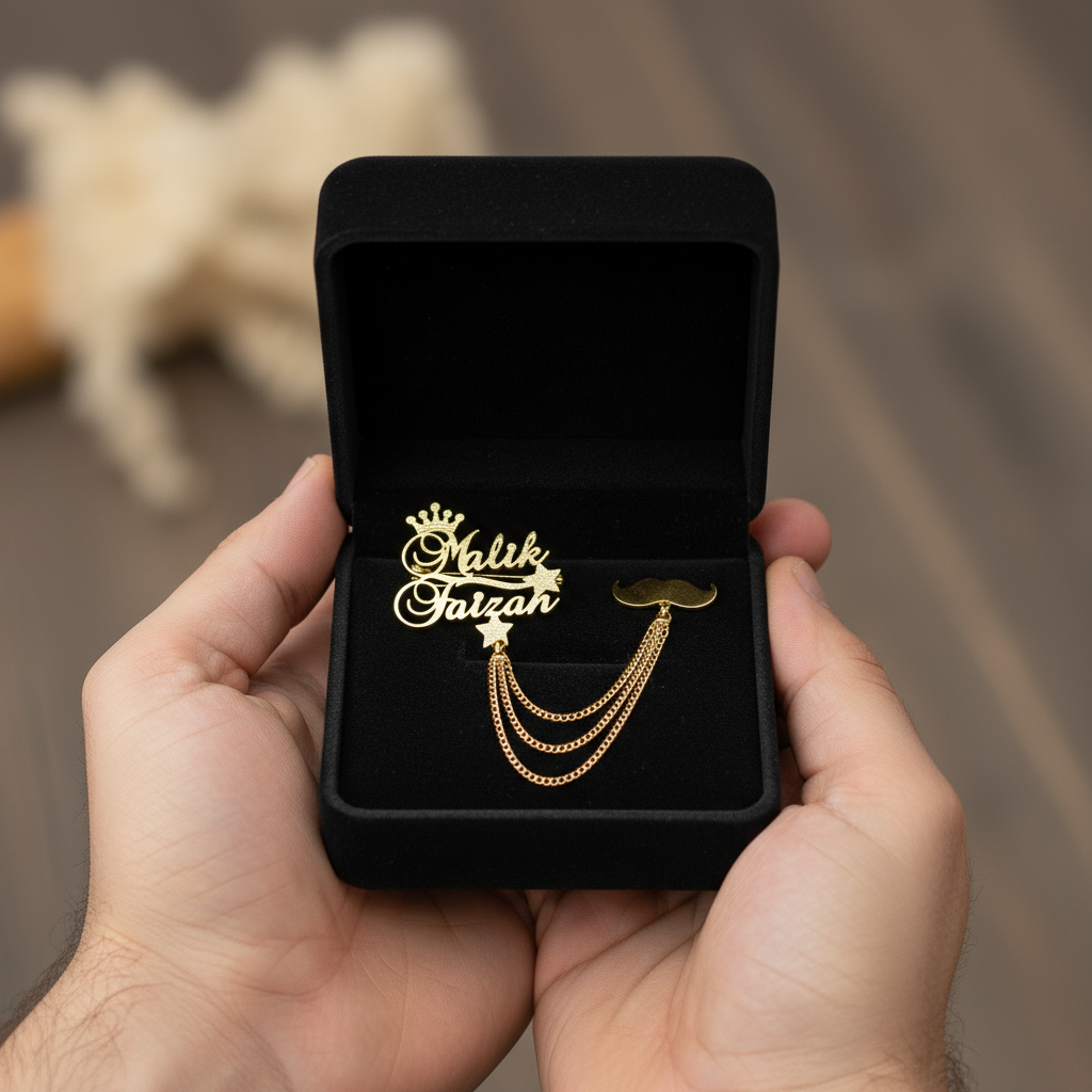Mustache Chain Custom Name Lapel Pin