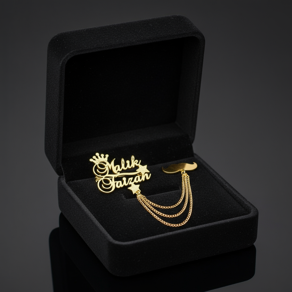 Mustache Chain Custom Name Lapel Pin