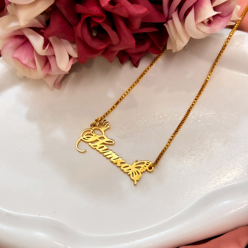 Crown Butterfly Custom Name Necklace