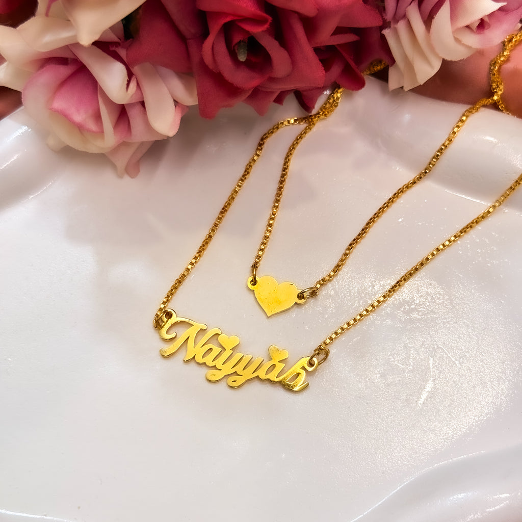 Double Heart Chain Custom Name Necklace