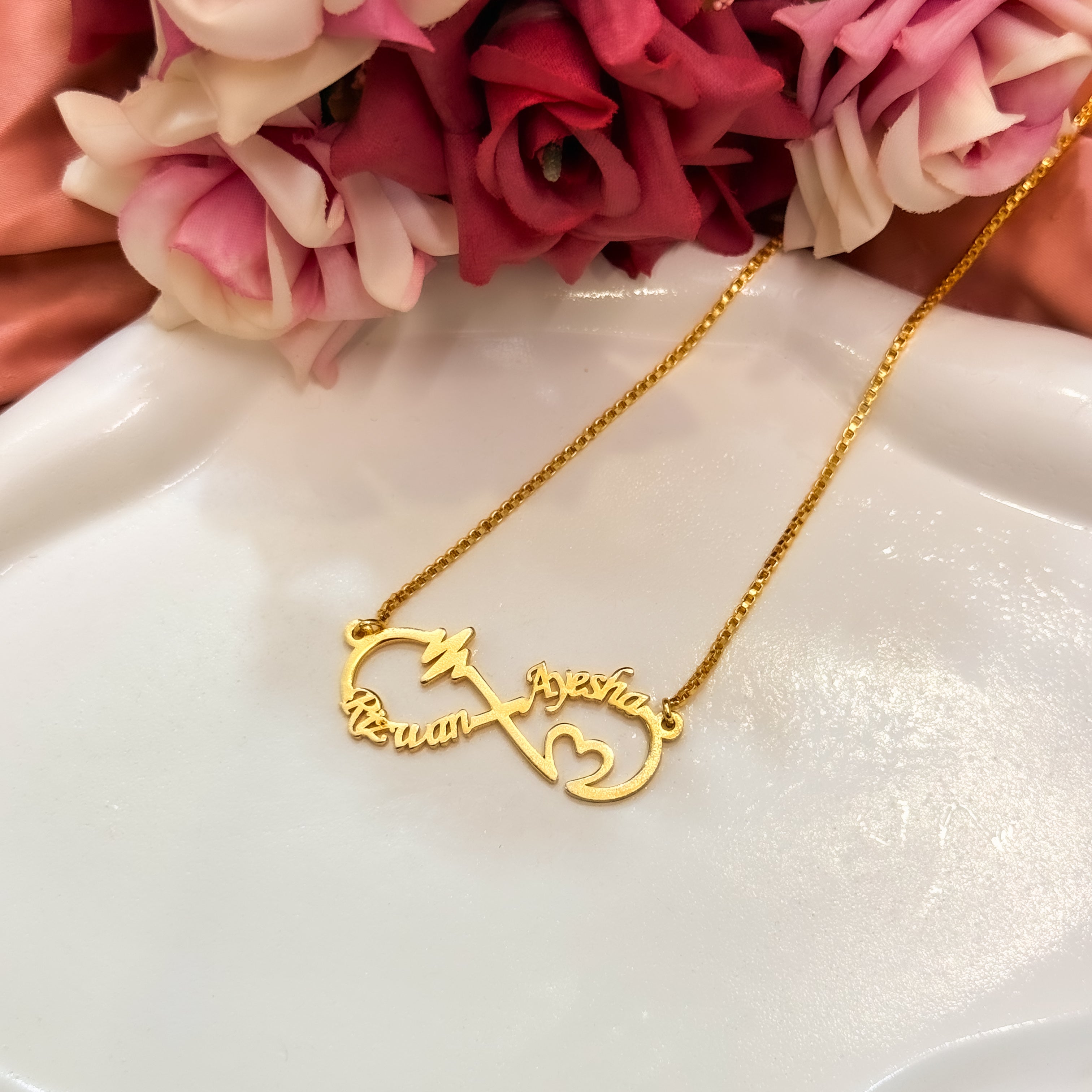 Infinity Heartbeat Couple Name Necklace