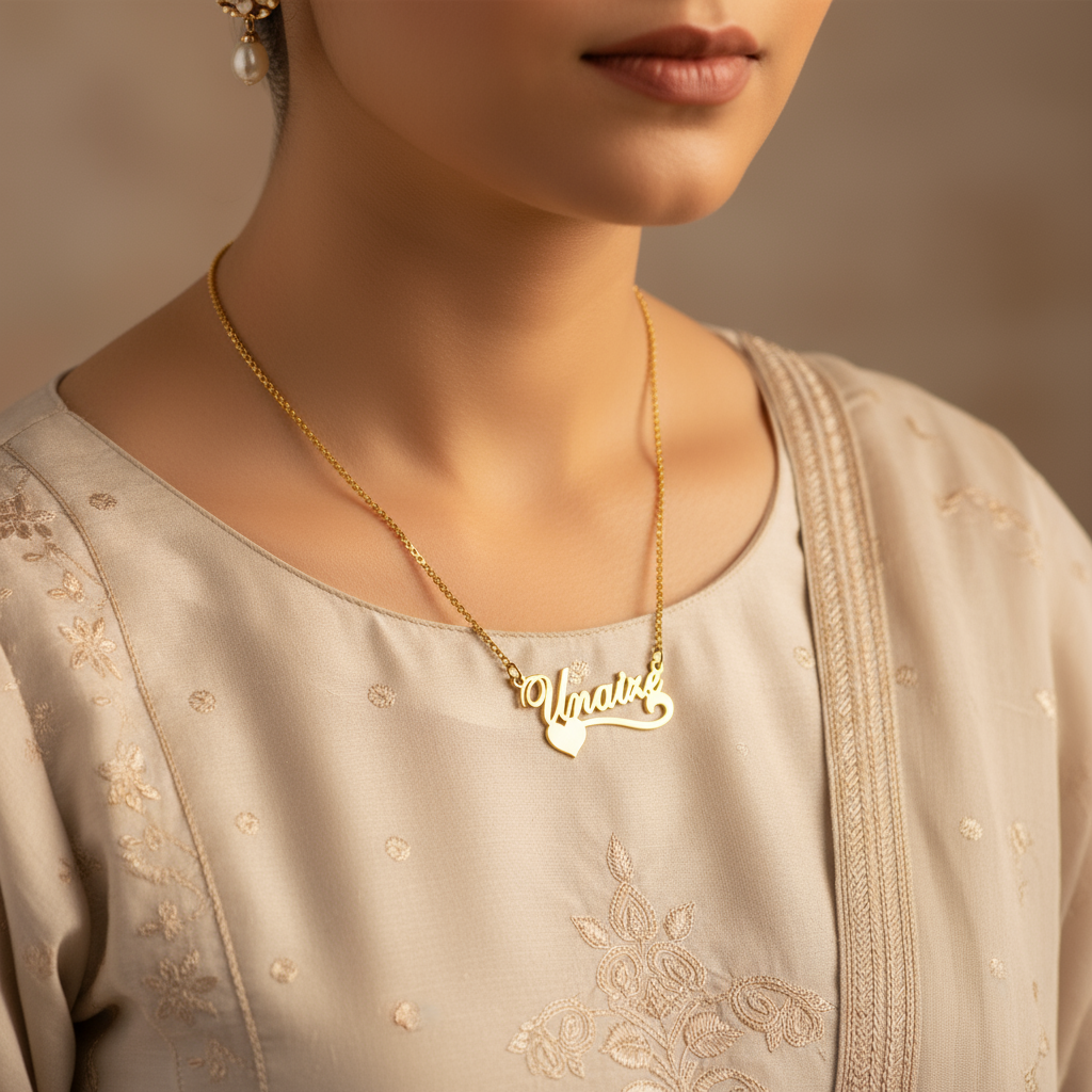 Heart Curve Motif Custom Name Necklace