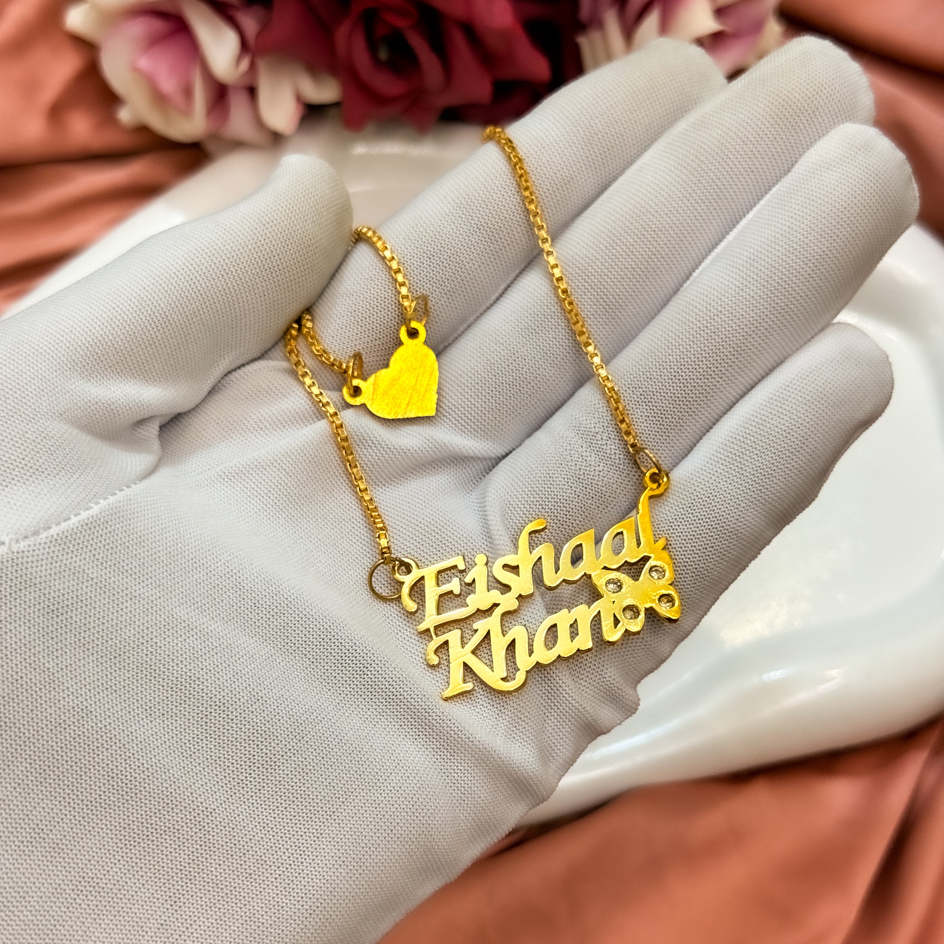 Double Chain Butterfly Heart Custom Name Necklace