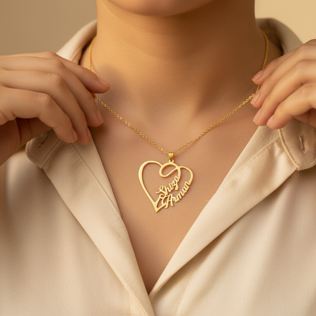 Couple Heart Custom Name Necklace