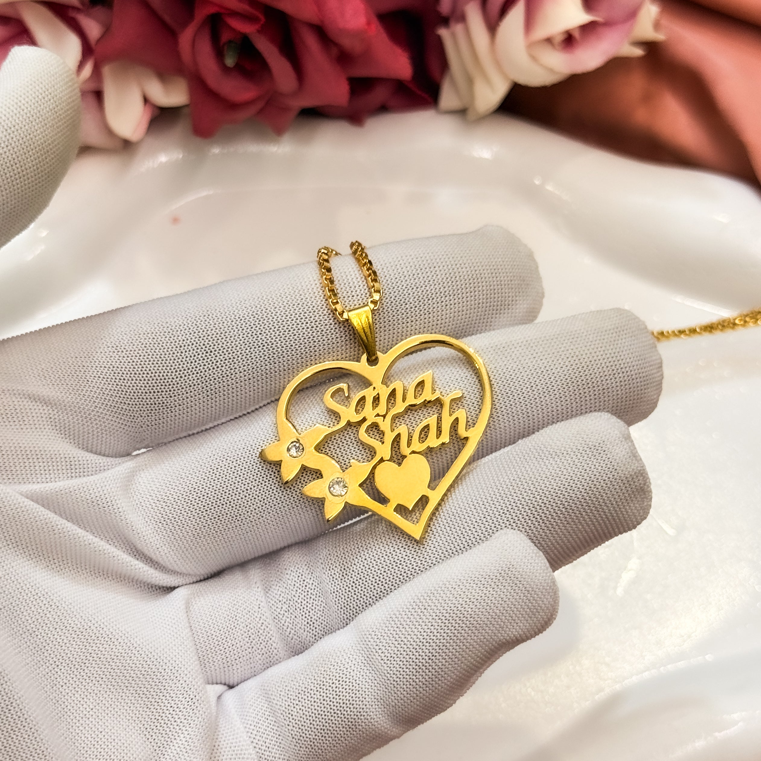 Diamond Heart Custom Name Necklace