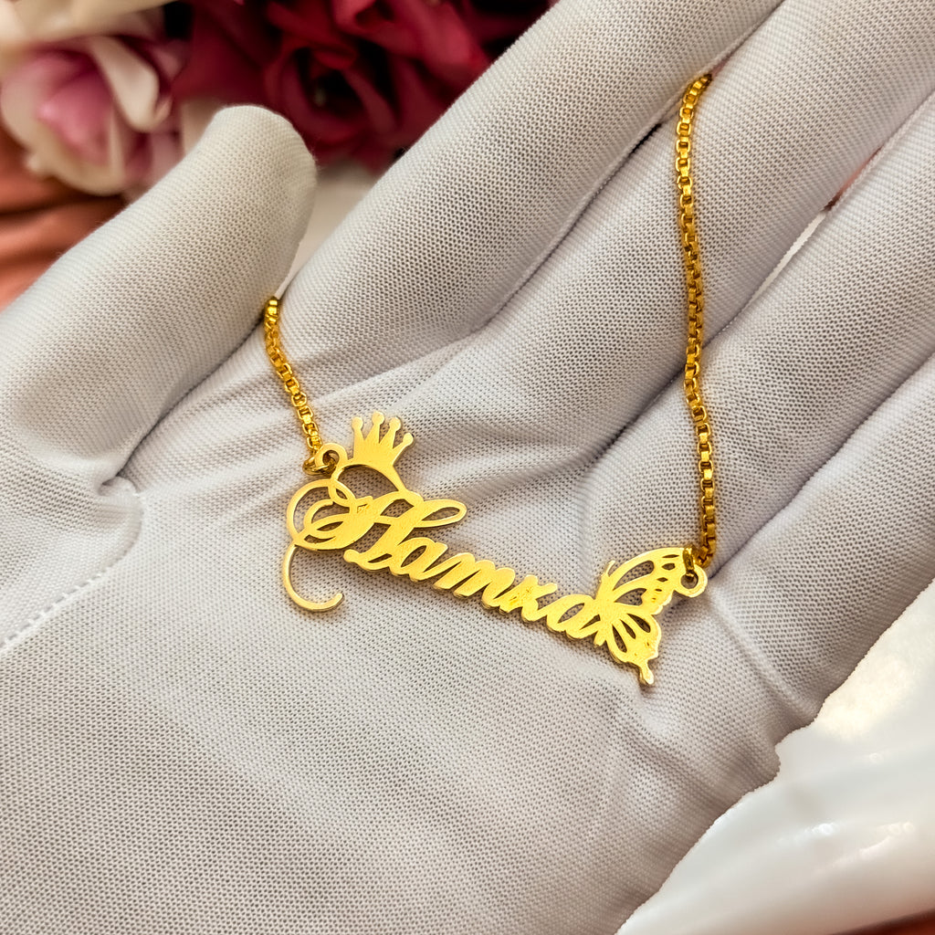 Crown Butterfly Custom Name Necklace