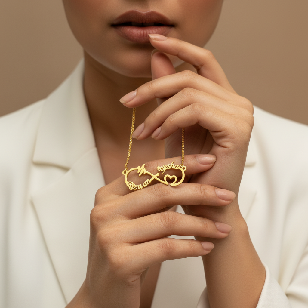 Infinity Heartbeat Couple Name Necklace