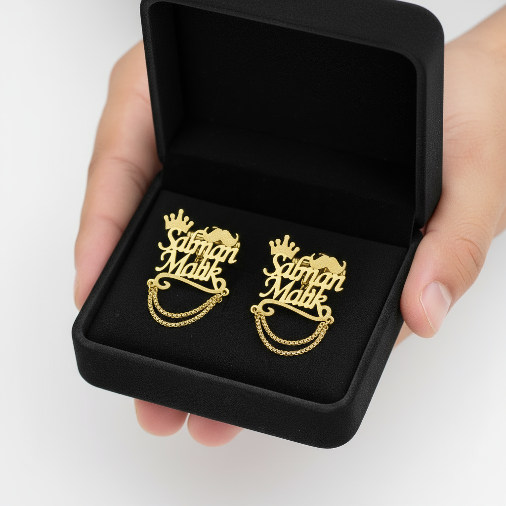 King Crown Mono Chain Name Cufflinks