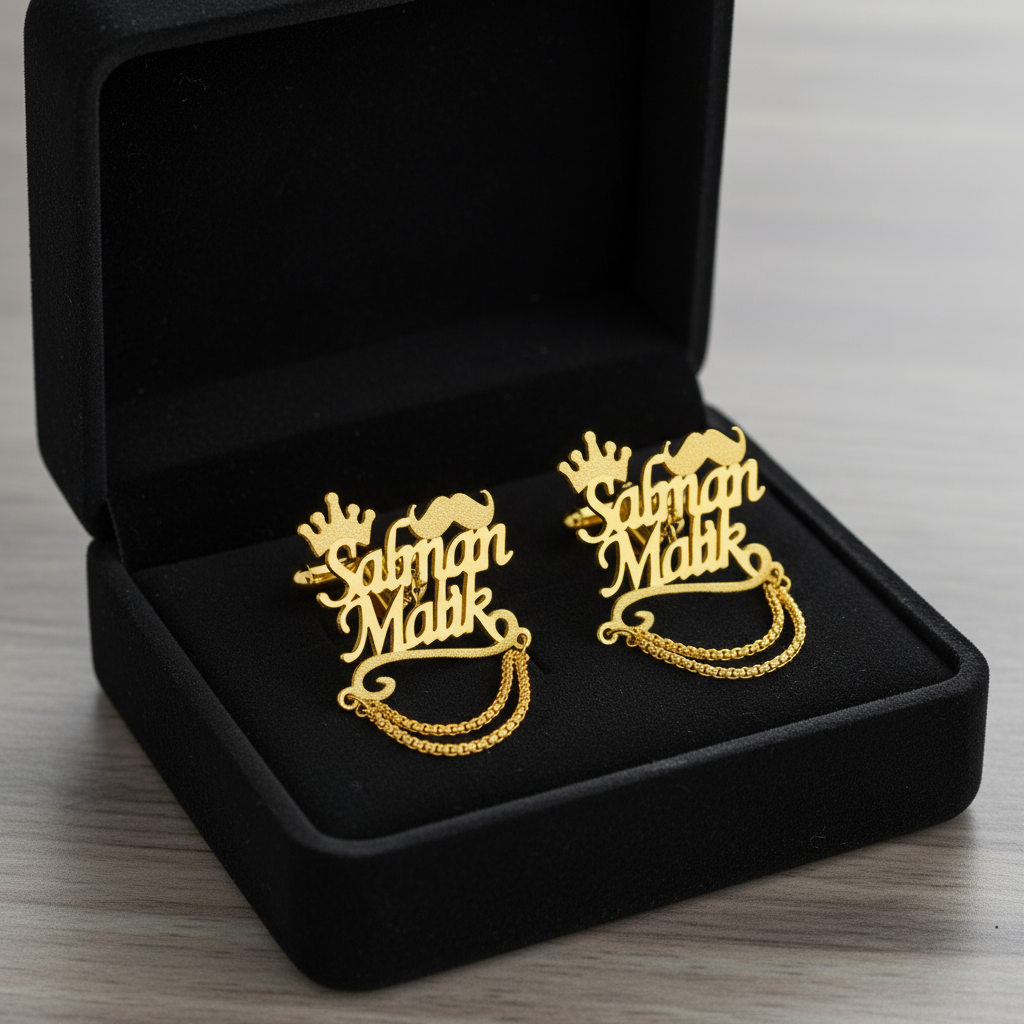 King Crown Mono Chain Name Cufflinks