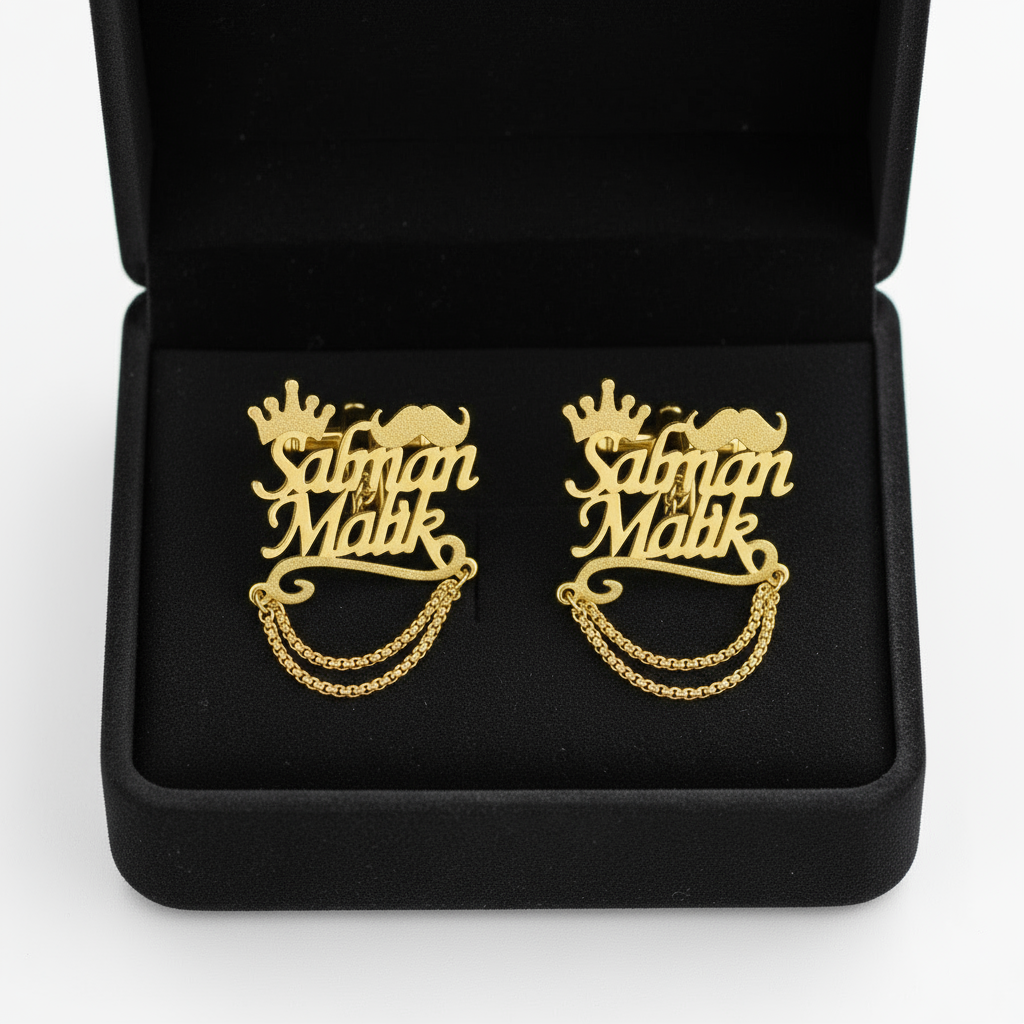 King Crown Mono Chain Name Cufflinks