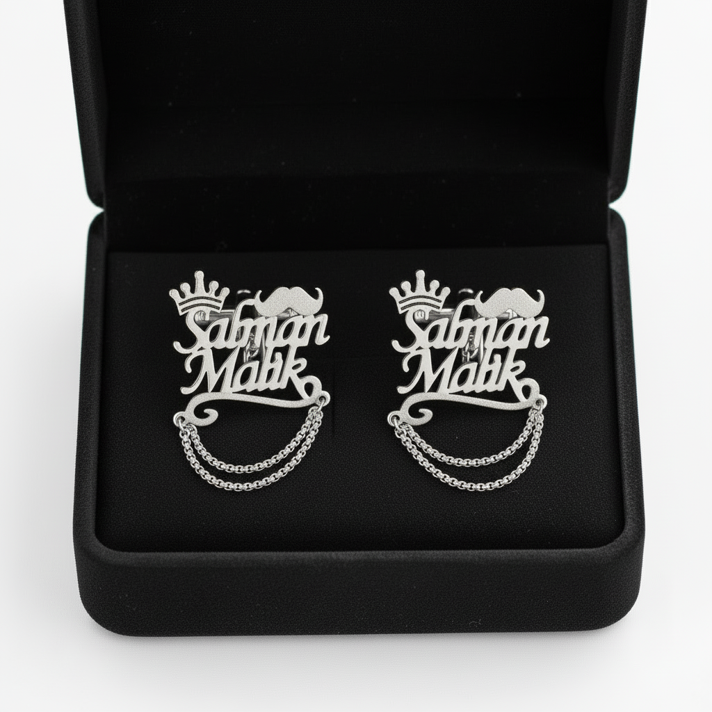 King Crown Mono Chain Name Cufflinks