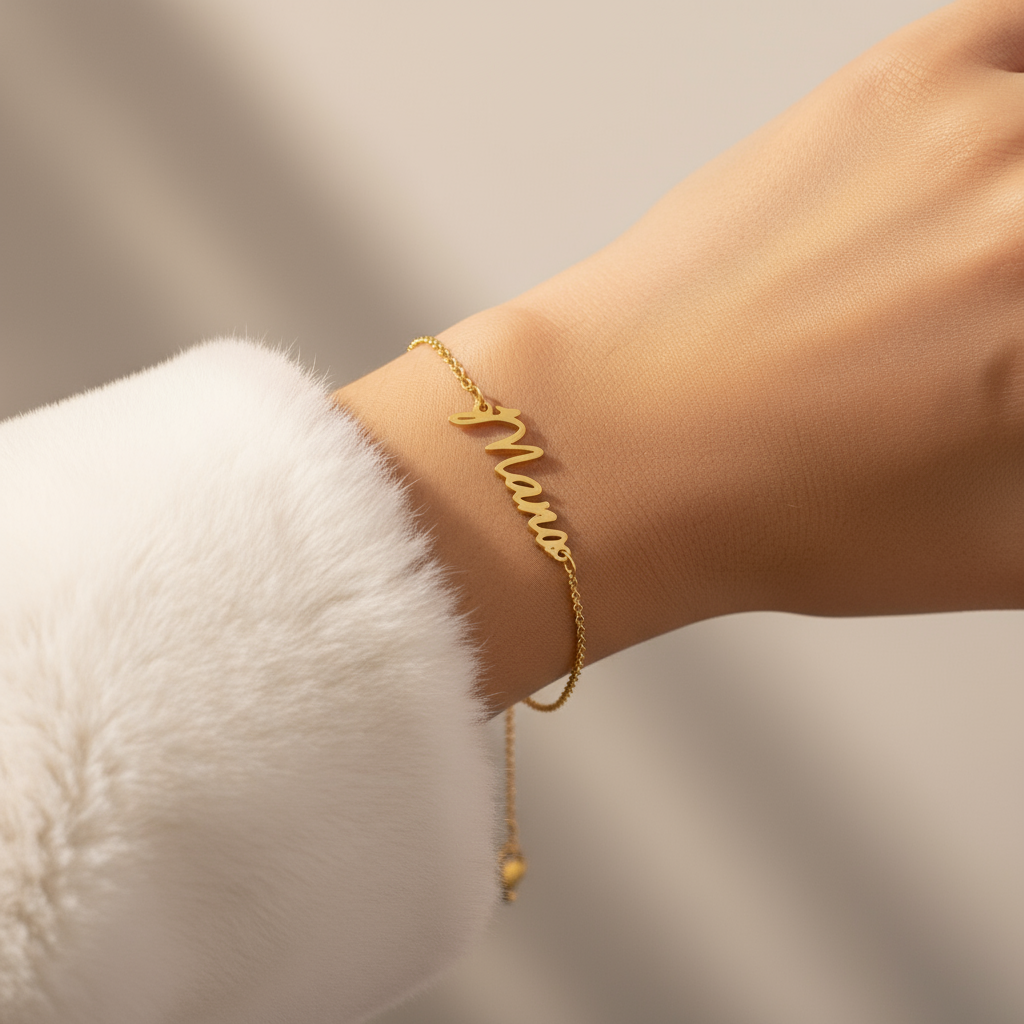 Custom Brush Script Name Chain Bracelet