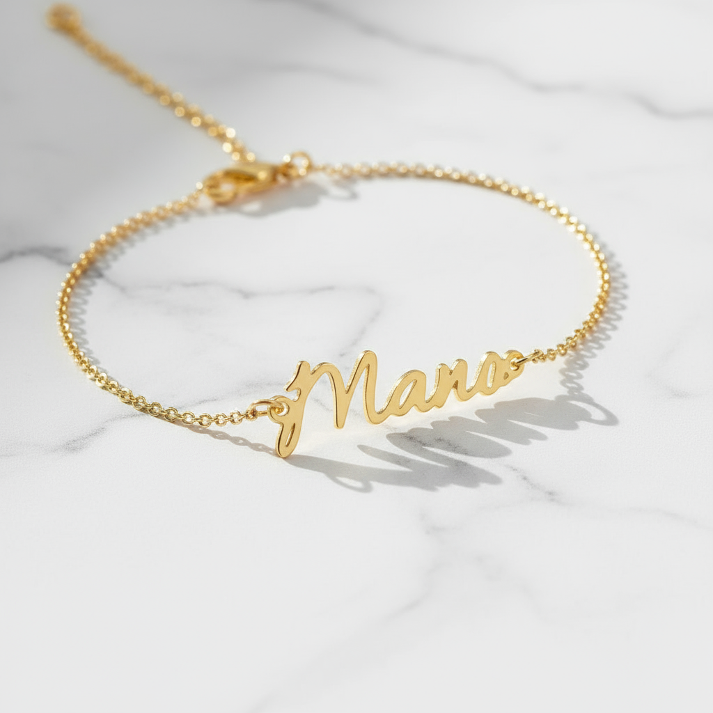 Custom Brush Script Name Chain Bracelet